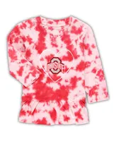 Infant Girls Wes & Willy Scarlet Ohio State Buckeyes Tie-Dye Ruffle Raglan Long Sleeve T-shirt and Leggings Set