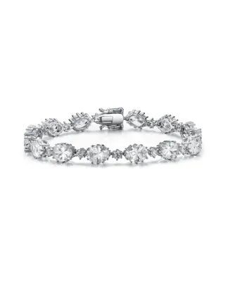 Genevive Sterling Silver Rhodium Plated Clear Cubic Zirconia Link Bracelet