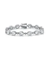 Genevive Sterling Silver Rhodium Plated Clear Cubic Zirconia Link Bracelet