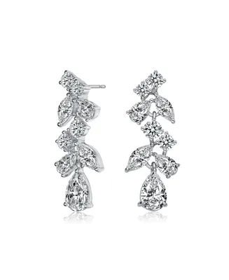 Genevive Sterling Silver with Rhodium Plated Clear Pear with Marquise and Round Cubic Zirconia Accent Dangle Earrings