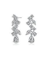 Genevive Sterling Silver with Rhodium Plated Clear Pear with Round and Marquise Cubic Zirconia Accent Dangle Earrings