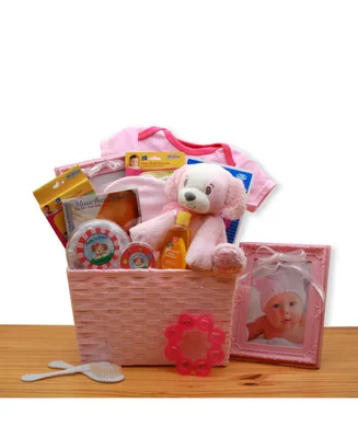 Gbds Puppy Love New Baby Gift Basket - Pink - baby bath set - baby girl gifts