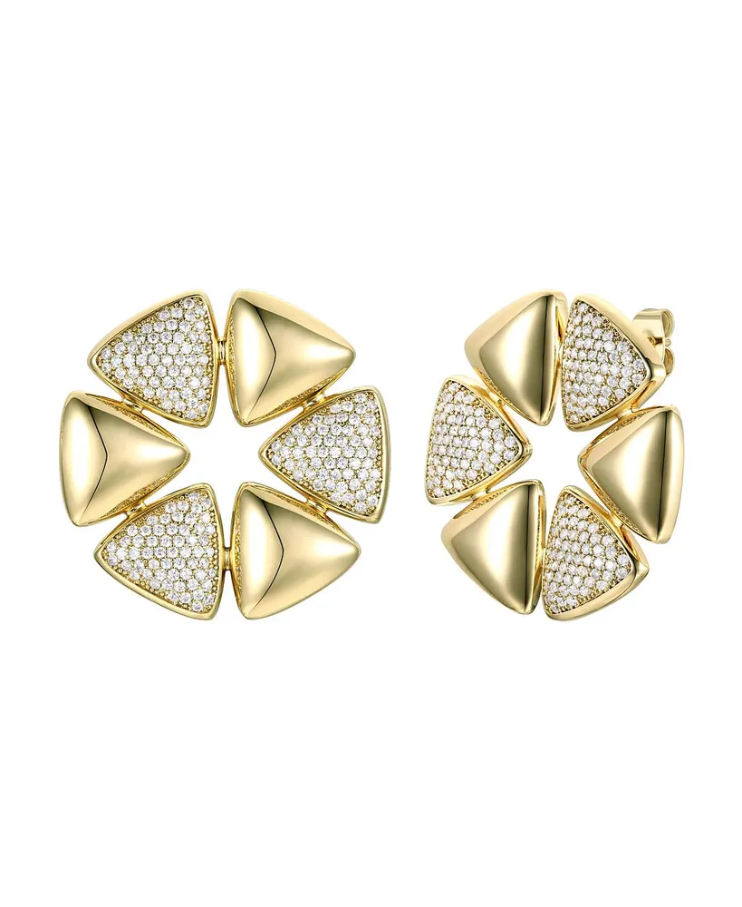 Rachel Glauber 14k Gold Plated with Cubic Zirconia Pave Large Modern Abstract Flower Stud Earrings