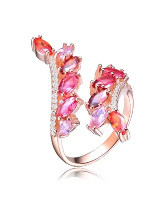 Genevive Sterling Silver with Rose Gold Plated Shades of Red Color Marquise Cubic Zirconias Classic Swirl Type Ring