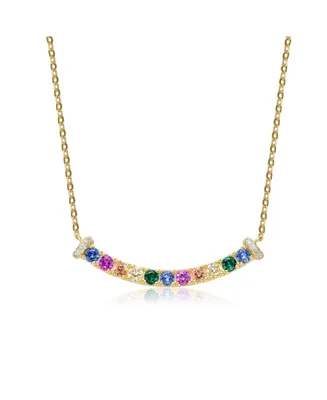 Genevive Sterling Silver with Gold Plated and Multi Color Cubic Zirconia Bar Necklace - Multi