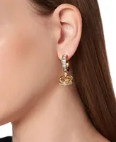 Philipp Plein Gold-Tone Ip Stainless Steel Pave 3D $kull & Crown Mismatch Charm Baguette Crystal Hoop Earrings