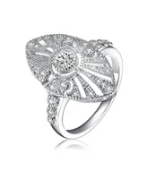 Genevive Sterling Silver Clear Round Cubic Zirconia Filigree Ring