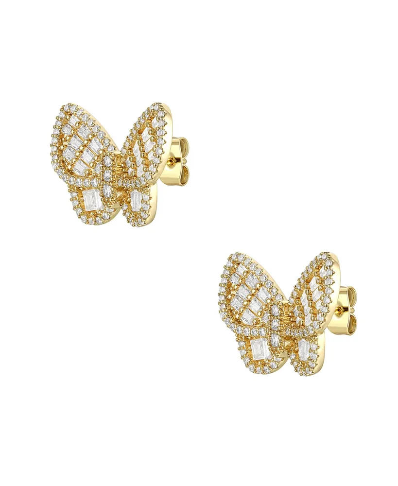 Rachel Glauber 14k Gold Plated Sterling Silver with Cubic Zirconia Clusters Butterfly Stud Earrings