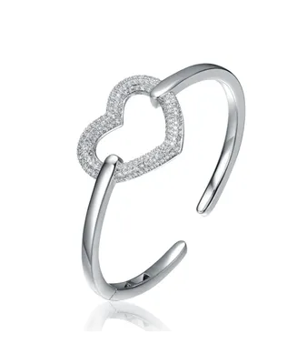 Genevive White Gold Plated Sterling Silver with Cubic Zirconia French Pave Heart Halo Bracelet