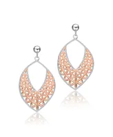 Genevive Classy Sterling Silver Two-Tone Dangling Earrings