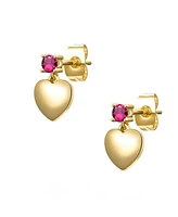 14k Yellow Gold Plated Cubic Zirconia Heart Dangle Earrings