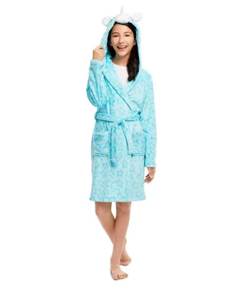 Toddler|Child Girls Plush Bath Robe Hooded Flannel Fleece Sleep Kids Sleepwear