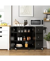 Costway Kitchen Island 2-Door Storage Cabinet Stainless Steel Top