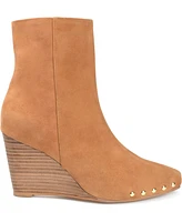 Journee Signature Women's Reeya Studded Stacked Wedge Booties
