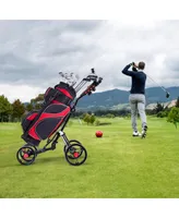 Costway Folding 4 Wheel Golf Pull Push Cart Trolley Club Umbrella
