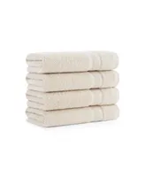 Aston and Arden Aegean Eco-Friendly Recycled Turkish Hand Towels (4 Pack), 18x30, 600 Gsm, Solid Color with Weft Woven Stripe Dobby, 50% Recycled,