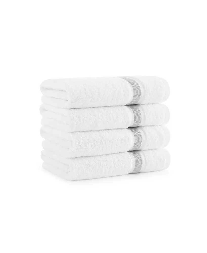 Aston and Arden Aegean Eco-Friendly Recycled Turkish Hand Towels (4 Pack), 18x30, 600 Gsm, White with Weft Woven Stripe Dobby, 50% Recycled, 50% Long