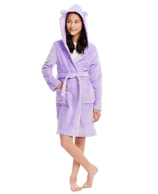 Jellifish Kids Toddler|Child Girls Plush Bath Robe Hooded Flannel Fleece Sleep Sleepwear