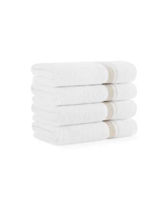 Aston and Arden Aegean Eco-Friendly Recycled Turkish Hand Towels (4 Pack), 18x30, 600 Gsm, White with Weft Woven Stripe Dobby, 50% Recycled, Long