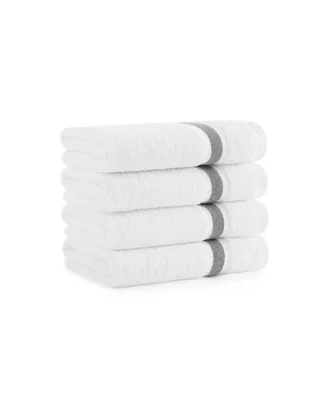 Aston and Arden Aegean Eco-Friendly Recycled Turkish Hand Towels (4 Pack), 18x30, 600 Gsm, White with Weft Woven Stripe Dobby, 50% Recycled, Long