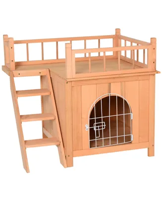PawHut Wooden Pet House Dog Cat Puppy Bed Platform Bed Shelter Indoor Outdoor