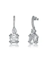 Cubic Zirconia Sterling Silver 18K Rose Plated Blue Square Shape Drop Earrings