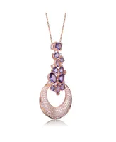 Genevive Sterling Silver 18K Rose Gold Plated Clear and Purple Cubic Zirconia Pendant Necklace