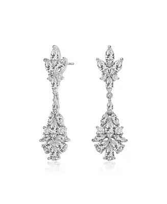 Genevive Elegant Sterling Silver & Rhodium-Plated Marquise, Pear, and Round Cubic Zirconia Cluster Earrings