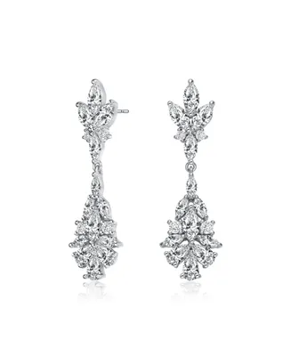 Elegant Sterling Silver & Rhodium-Plated Marquise, Pear, and Round Cubic Zirconia Cluster Earrings