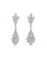 Genevive Elegant Sterling Silver & Rhodium-Plated Marquise, Pear, and Round Cubic Zirconia Cluster Earrings