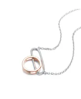 Genevive Elegant Sterling Silver with Rose Gold Halo Pendant Necklace.