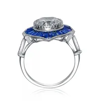 Sterling Silver Baguette and Round Cubic Zirconia Modern Ring