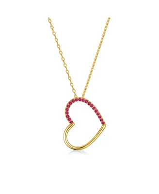 Sterling Silver 14k Gold Plated with Cubic Zirconia Heart Pendant Necklace