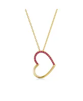 Sterling Silver 14k Gold Plated with Cubic Zirconia Heart Pendant Necklace