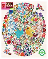 Eeboo Piece and Love Blue Bird Yellow Bird Adult Round Jigsaw Puzzle