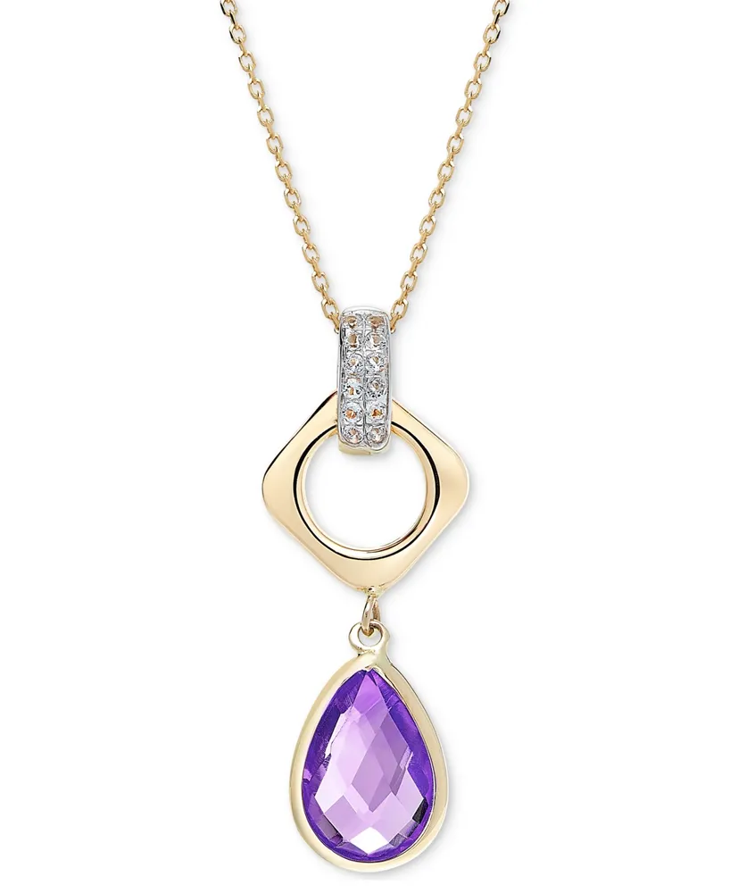 Amethyst (2-1/5 ct. t.w.) & White Topaz (1/8 Teardrop 18" Pendant Necklace set 14k Gold (Also London Blue Citrine)