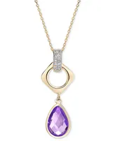 Amethyst (2-1/5 ct. t.w.) & White Topaz (1/8 Teardrop 18" Pendant Necklace set 14k Gold (Also London Blue Citrine)