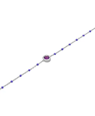 Amethyst (1/6 ct. t.w.) & Enamel Bead Link Bracelet in Sterling Silver