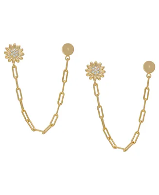 Macy's Cubic Zirconia Flower and Ball Stud Chain Dangling Earrings