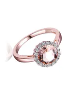 Genevive Sterling Silver with Rose Gold Plated Halo Round Morganite Pink Cubic Zirconia Solitaire Ring