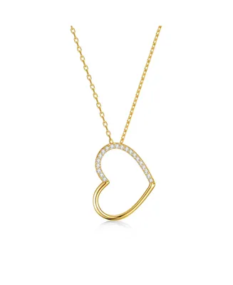 Genevive Sterling Silver 14k Gold Plated with Cubic Zirconia Heart Pendant Necklace