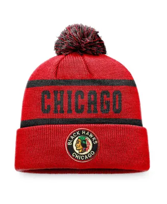 Men's Fanatics Red, Black Chicago Blackhawks Original Six Cuffed Knit Hat with Pom