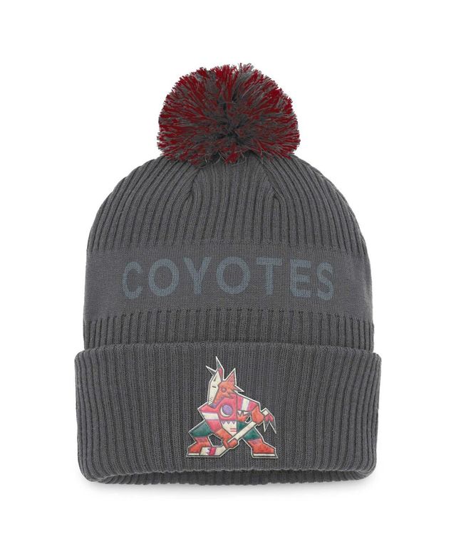 Men's Fanatics Charcoal Arizona Coyotes Authentic Pro Home Ice Cuffed Knit Hat with Pom