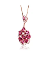 Sterling Silver 18K Rose Gold Plated Multi Color Cubic Zirconia Pendant Necklace