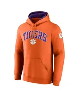 Men's Fanatics Orange Clemson Tigers Arch & Logo Tackle Twill Pullover Hoodie