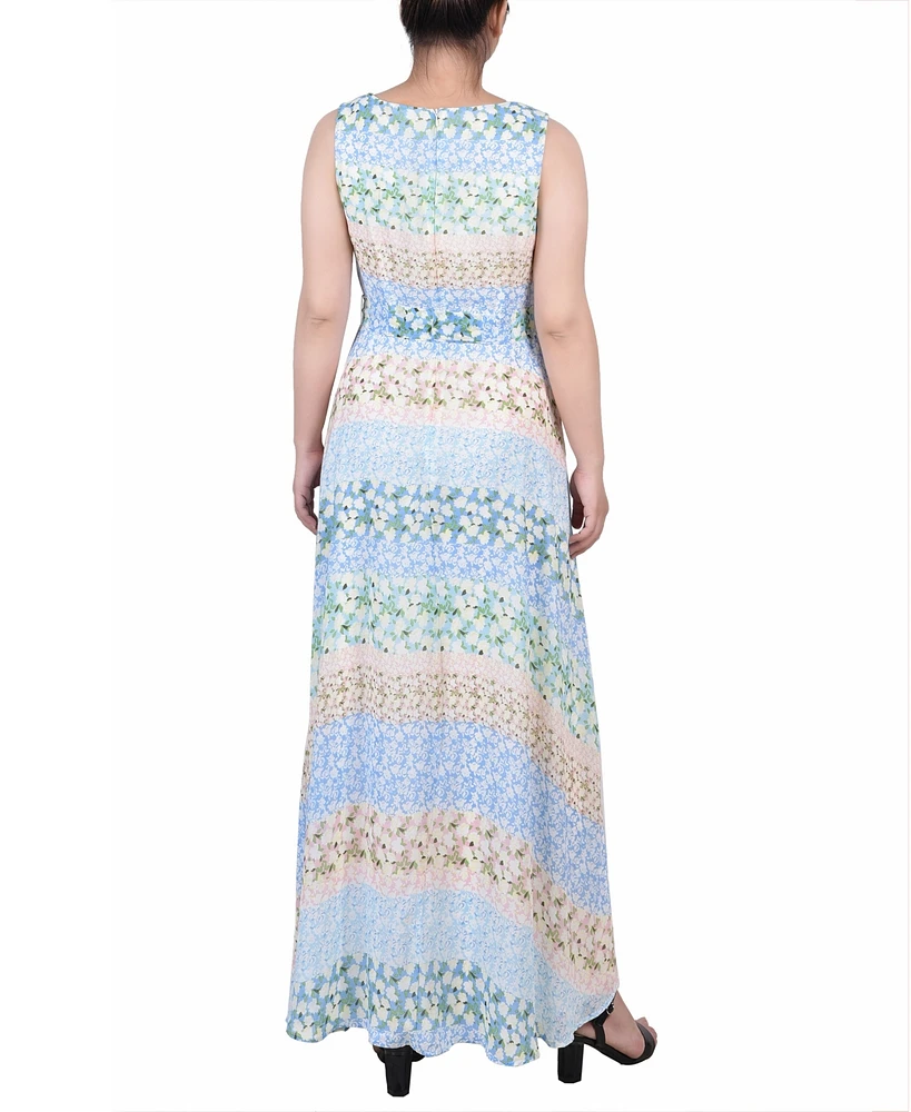 Ny Collection Petite Sleeveless Belted Chiffon Maxi Dress