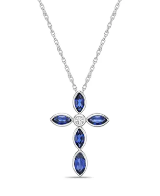 Lab Grown Ceylon Blue Sapphire and Lab Grown White Sapphire (1-7/8 ct. t. w.) Marquise Bezel Set Cross Pendant Necklace