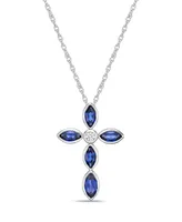 Lab Grown Ceylon Blue Sapphire and Lab Grown White Sapphire (1-7/8 ct. t. w.) Marquise Bezel Set Cross Pendant Necklace