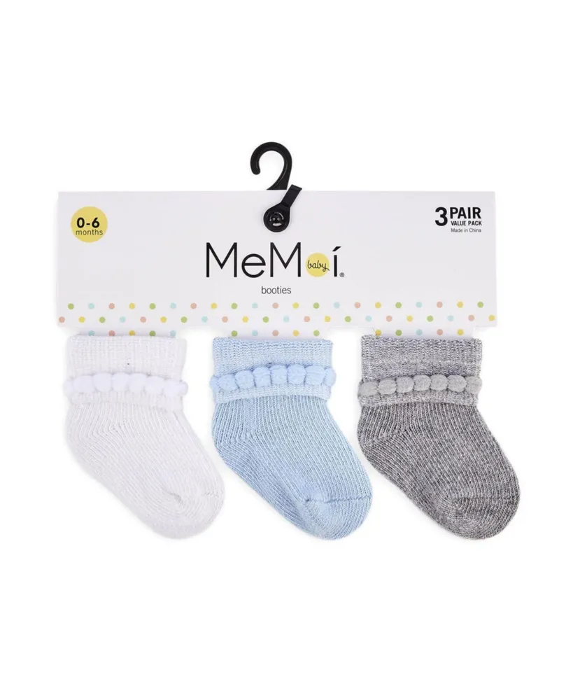 MeMoi Baby Girls 3 Pairs Bootie Cotton Blend Socks 