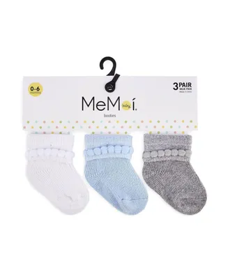 MeMoi Baby Girls 3 Pairs Bootie Cotton Blend Socks 